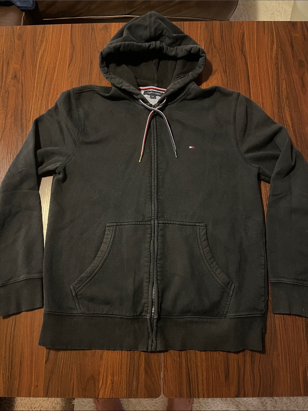 Tommy Hilfiger Men’s Black Full-Zip Hooded Sweatshirt Large